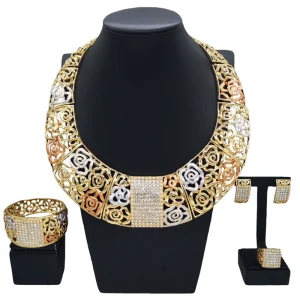 Jewelry Set Fashion Women Party Costume Accessories 18K Gold Plated Necklace Earrings