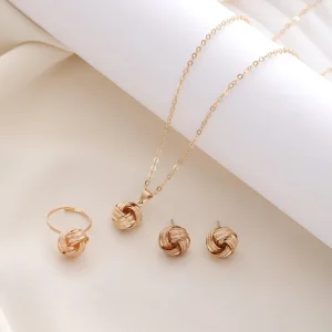 Jewelry Set Ins Style Creative Twisted Knot Necklace Women Knot Earrings Ring 3 piece Set