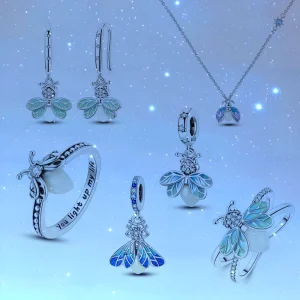 Jewelry Set Silver 925 Luminous Firefly Charms Rings Earrings Necklace Bracelet for Religious Ceremonies in Silver