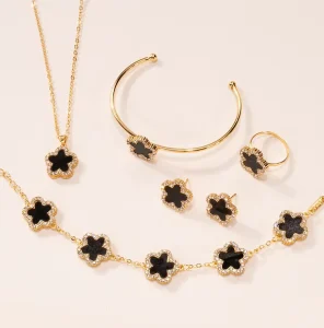 Jewelry Sets Double Sided Flower Gold Plated Wedding Party Jewelry Sets for Women
