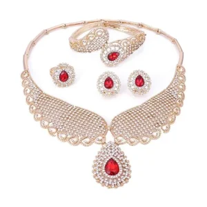 Jewelry Sets For Women Necklace Earrings Bracelet Ring Bridal Bridesmaid Costume Wedding Party Gold