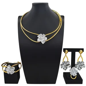 Jewelry Sets Gold Silver Jewelry Set Wedding Party Brass Necklace Bracelet Earrings Ring Jewelry