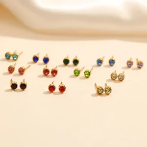 Jewelry Simple Colorful Stone Electroplated Earrings Personality Fashion Women’s Fine Stud Earrings