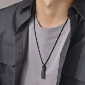 Jewelry Simple Pendant Stainless Steel Three Dimensional Rectangular Geometric Necklace Men’s Ins Fashion Accessories