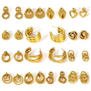 Jewelry Stainless Steel 14K Gold Plated Earrings Aretes De Oro Laminado Women Fashion Earrings Drop Stud Earrings Bow Tie Heart
