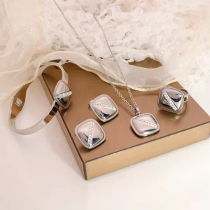 Jewelry Stainless Steel Blue Shell Costume Jewelry Women Bracelet Necklace Chain Set