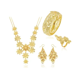 Jewelry Wedding Vintage Women 24k Gold Plated Flower Luxury Jewelry Set