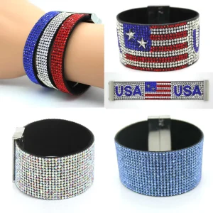 Jewelry Wide Leather Cuff Bracelet Sparking Full Rhinestone Crystal Magnetic Wrap Bracelet Bangles Wristband