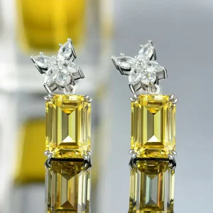 Jewelry Yellow Rectangle Pendant Earrings for Women Fashion Design Engagement CZ Crystal Silver Plated Drop Earrings