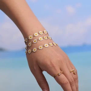 Jewelry for Women Daisy Flower Necklace Bracelet Anklet Stainless Steel 18K Gold Plated Office/Career Jewelry Set in Stock