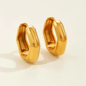 Jewelry for Women New Hexagonal Metallic Hoop Earrings Simple Compact Stainless Steel PVD Gold Plated