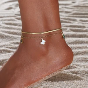 JiaRui Non Tarnish Stainless Steel Ankle Bracelet Fashion Jewelry 18K Gold Plated Butterfly Trendy Foot Anklets for Women