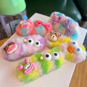 Jiamu Cute Little Plush Hair Clips Korean Style INS Celebrity Ugly Hair Clip for Women Girls Colorful Hair Clips Accessories