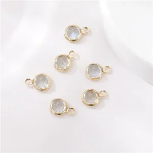 Jiexing New Trendy Jewelry Charms Brass 14K Gold Plated Small Round Zircon Pendant for Jewelry Making