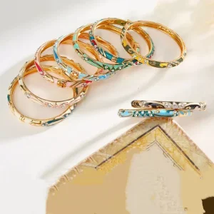 Jingtailan Palace Style Carved Gold Plated Zircon Geometric Women’s Retro Metal Bracelet Spot