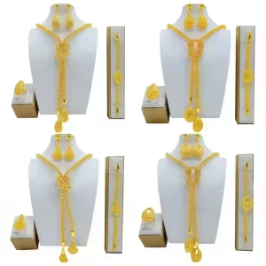 Jingyue 24K Gold Plated Luxury Gold Jewelry Set Necklace Ring Bracelet Earrings Jewelry Sets for Women Indian