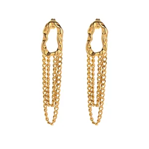 JoJo Exclusive French Women’s Vintage 18K PVD Gold Plated Stainless Steel Drop Hoop Earrings Tassels Chain Long Fashion Jewelry