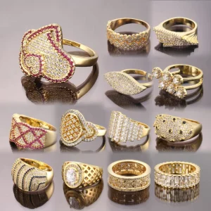 Joyeria Fashionable Costume Gemstone 18k Gold Latest New Model Wedding Zircon Rings for Women Jewelry Designs