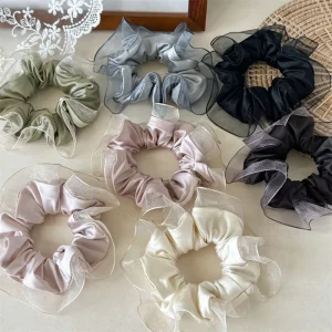 Jumbo Organza Ruffle Satin Scrunchies Glimmer Edge Polyester Custom Color Wedding Elegant Ponytail Holder Hair Accessories