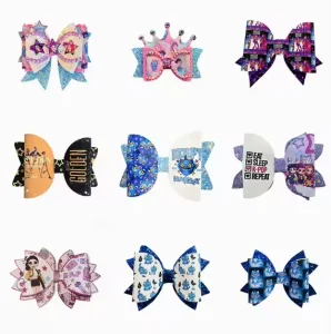 K POP Hunter Girl Group Bow Hair Clips Mira Lumi Zoe Printed Hair Barrettes Girls Cosplay Hair Accessories