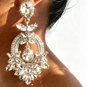 KAIMEI Fashion Jewelry Baroque Silver Big Crystal Rhinestone Earrings for Women White Diamond Statement Earring