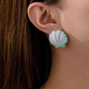 KAMMY Fashion Acrylic Shell Geometric Stud Earrings Pastel Mermaid Beach Statement Trendy Women Party Holiday Jewelry