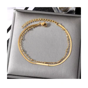 KISSWIFE Fashion Jewelry Stainless Steel Double Layer Map Love Heart 18K Gold Plated Bracelets for Women