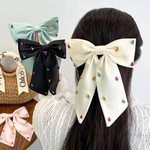 KLACOMA Korean Fashion Fabric Hair Clips with Bowknot Colorful 12cm Hair Accessories