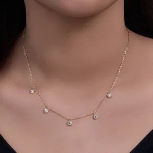 KN2188 S925 Fashion Fine Cubic Zirconia Necklace Geometric Choker with Gold Plated Link Chain for Anniversary