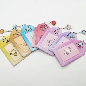 KPOP CuteJK V SUGA JIMIN Cartoon PVC Card Holder Keychain JIN RM J-HOPE Photocard Display ID Card Sleeve Keyring Fans Bag Charms