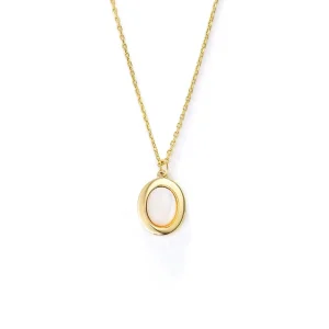 KSN140 925 Silver Personalized 14K 18K Gold Plated Oval Mother of Shell Pearl Bolo Necklace