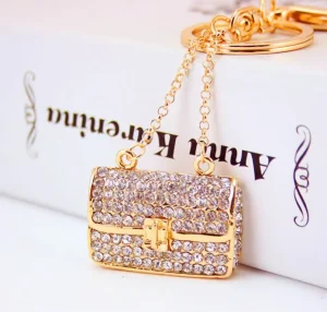 KX642 Fashion Handbag Key Chain Rhinestones Key Chains Gold Plated Women’s Handbag Accessories