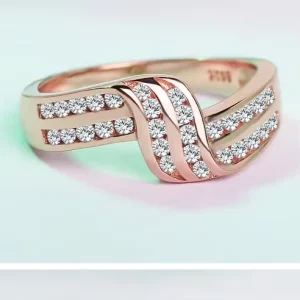 KYRA033 Luxury Women’s Ring with Princess Cut Diamond and Rose Gold Plating Unique Small Zircon Jewelry