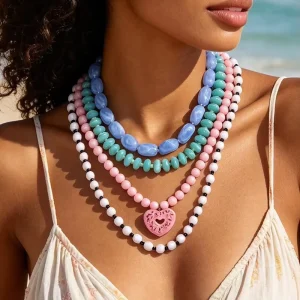 Kaimei Fashion Jewelry Bead Necklace Candy Handmade Beaded Necklace Multi Layer Beaded Resin Necklace