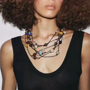 Kaimei Fashion Jewelry Handmade Knotted Bead Necklace Colorful Beads Luxury Design Knotted Bead Layered Necklace for Women