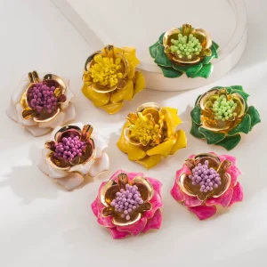 Kaimei Fashion Jewelry Korean Fashion Drip Oil 3D Simulation Flower Earrings for Women Handmade Bohemian Earrings for Women