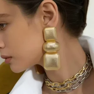 Kaimei Fashion Jewelry Matte Geometric Splicing Long Earrings Women Vintage square Chunky Earrings Punk Hip Hop Big Earring