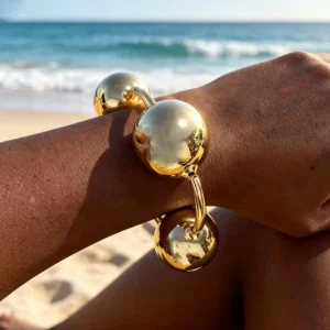 Kaimei Fashion Jewelry Punk Large 30mm CCB Beads Chunky Balls Bracelet 18K Gold Big Bubble Chubby Bangle Bracelets Women