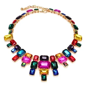Kaimei Fashion Jewelry Rhinestone Colored Crystal Simple Necklace Fashion Women Colorful Crystal Diamond Bridal Necklaces