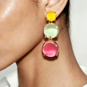 Kaimei Fashion Jewelry Sweet Diamond Geometric Gold Earrings Design Colorful Transparent Gemstone Drop Earring Earrings
