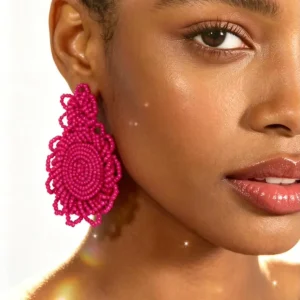 Kaimei New Fashion Jewelry Bohemian Chunky Asymmetrical Flower Earrings Retro Fashion Seed Beaded Round Drop Earrings