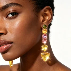 Kaimei New Fashion Jewelry Exaggerated Gold Diamond Drop Earring Big Punk Geometric Colorful Bridal Long Pendant Earrings