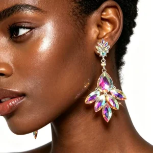 Kaimei New Fashion Jewelry Exaggerated Gold Diamond Drop Earring Big Punk Geometric Crystal AB Bridal Gold Drop Earrings