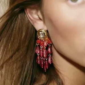 Kaimei New Fashion Jewelry Multi layer Woven Tassel Women’s Fashion Earrings Gemstone Gradient Long Tassel Beaded Earrings