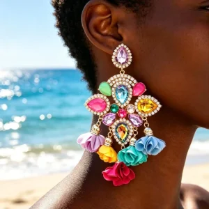 Kaimei ZA Fashion 16 Colors Fashion Bohemia Jewelry Cloth Flower Dangle Drop Earrings 18k Gold Plated Statement Earrings