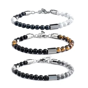 Kamienna Bransoletka Unisex Stainless Steel Punk Charm Bracelet Adjustable Beaded Jewelry Gold Silver Plated Bracelet