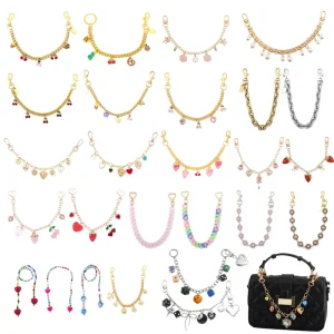 Kawaii Assorted Decorative Bag Chain Multi Design Purse Strap With Fruit Heart & Crystal Charms Keychain Pendant