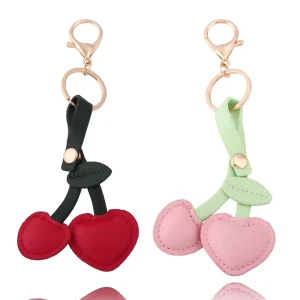 Kawaii Cherry Keychain Faux Leather Cherry Pendant Keyring Fashion Bag Accessory for Bulk Sale