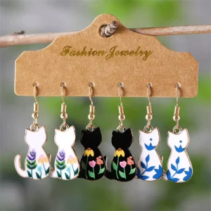 Kawaii Cute Pet Cartoon Cat Drop Earrings Girl Women Funny Multi Color Animal Kitten Pendant Hook Earring Fashion Jewelry