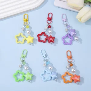 Kawaii Cute Shiny Colorful Diamond Crystal Ball Charms Star Key Chain Handmade Acrylic Plastic Keychain